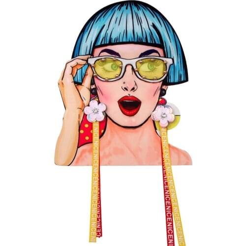 1Piece Fashion Girl Head Sequin Sticker Decorative Fabric Denim T-shirt Torn Patch Appliques Clothing DTY Repair DIY Crafts
