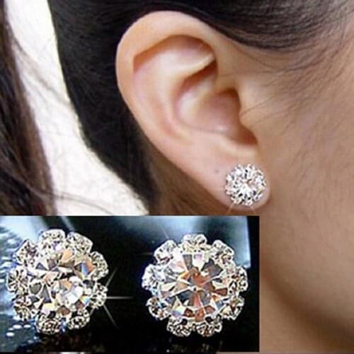 1 Pair Ear Stud Rhinestone Trendy Crystal Ear Stud Earrings Women Girls Gold Color Charm Print Stud Earring Wholesale