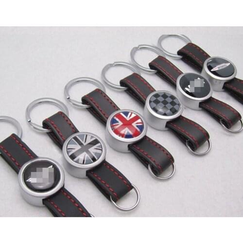 10pcs Round Union Jack Works Key ring Key Car Styling Chain Metal Real Leather Metal with black BOX K027