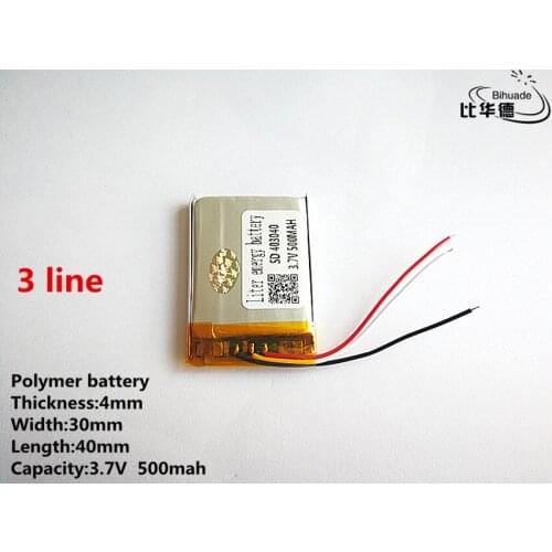 10pcs/lot 3 line Good Qulity 3.7V,500mAH,403040 Polymer lithium ion / Li-ion battery for TOY,POWER BANK,GPS,mp3,mp