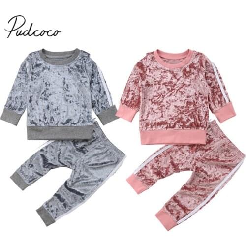 2018 Brand New Toddler Baby Girls Fashion Clothes Sets 2PCS Velvet Long Sleeve Solid Pullover Sweatshirt Tops+Pants Outfit 6M-5Y