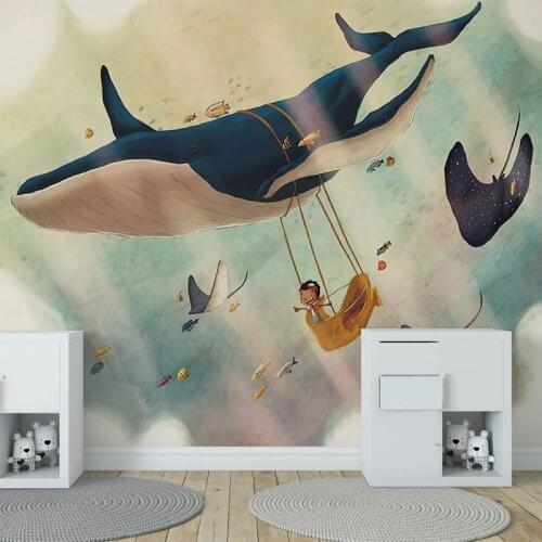 Custom 3D Wall Mural Cartoon Creative Sky Whale Childrens Bedroom Background Wall Decor Papel De Parede Infantil 3D Wallpapers