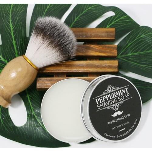 60g Mint Scented Mens Shaving Soap Shaving Cream Aluminum Boxed Foam Rich Gentle Handmade Shave Soap Shave Beard Cream