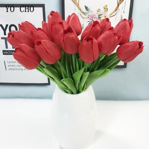 9Pcs/Bundle Artificial Flower PU Tulip Flowers Mini Fake Flores Wedding Flowers Home Table Flowerpot DIY Decoration Fake Flowers