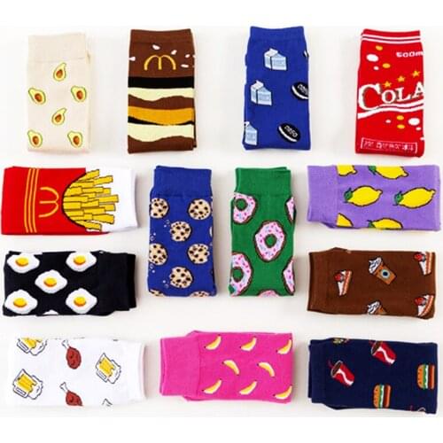 Fruits Banana Avocado Lemon Women Socks Funny Cute Cartoon Egg Beer Cookie Donuts Food Happy Japanese Harajuku skateboard Socks