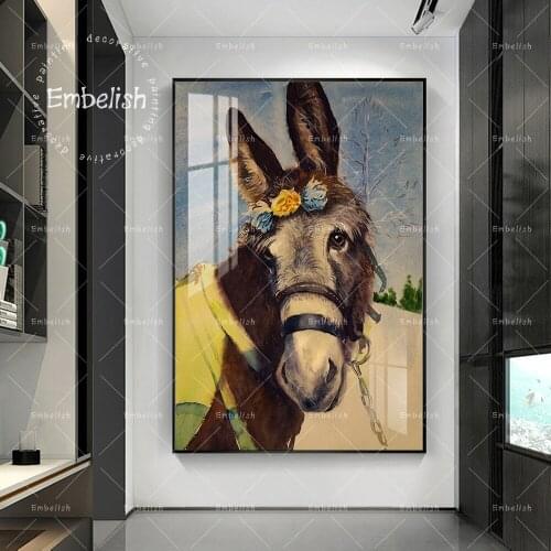 Free Shipping Watercolor Donkey Wall Pictures For Living Room Cute Animals Canvas Painting Home Decor Artworks No Frame