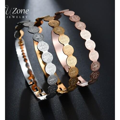 UZone 3 Color Steel Gold Rose Gold Charm Bangle Circle Jesus Cross Stainless Steel Bangle&Bracelet For Women vrouwen armband
