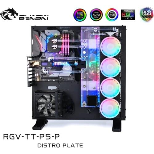 BYKSKI Acrylic Board Waterway BLack Board use for ThermalTake/Tt Case P5 for CPU GPU Block / 3PIN RGB / Instead of Reservoir
