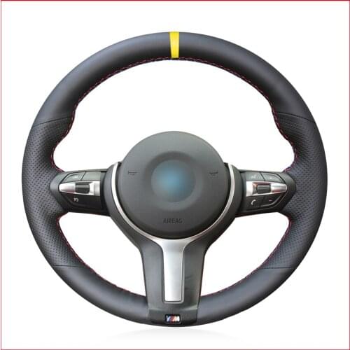 Yellow Marker Artificial Leather Steering Wheel Cover for BMW M Sport F30 F31 F34 F10 F11 F07 X3 F25 F32 F33 F36 X1 F48 X2 F39