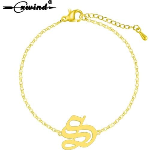Cxwind Old Initial Bangle/Bracelet Stainless Steel Letter Pendant Bracelet Letter Alphabet Bracelets for Women boho Cuff Jewelry