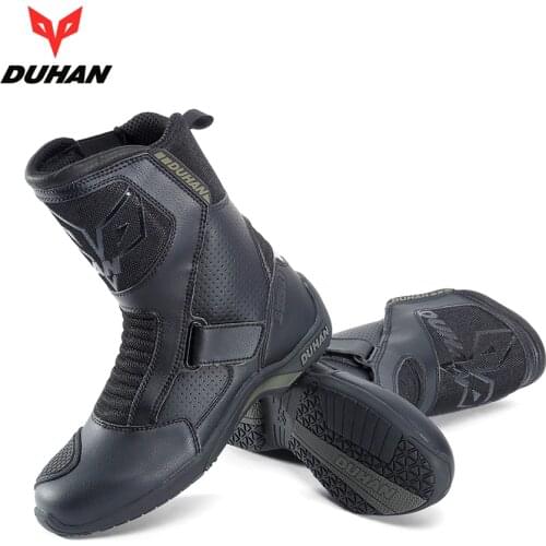 DUHAN Professional Mens Motocross Long Racing Cowhide Leather Breather Boots Off-road Footwear Antiskid Shoes Motorcycle Boots