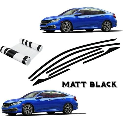 6pcs Chrome Delete Vinyl Blackout Side Windo Stickers For Honda Civic Sedan 16-20 Black Chrome Delete Blackout Windo Trims