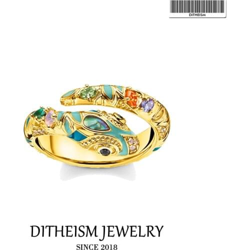 Ring Golden Snake With Colorful Stones 2021 Brand New Classic Fine Jewerly For Women Europe Style Bijoux In 925 Sterling Silver