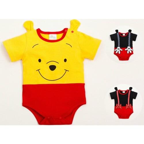 Summer Newborn Baby Boy Girl Romper Cartoon Mickey Minnie Pooh Print Short Sleeve Jumpsuit Infant Costumes Cotton Clothes Outfit