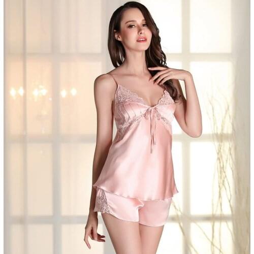 Sexy womens Lace Pajama Set Free Shipping two-pieces Female Home Wear Young Girl Nightwear Temptation V-neck With Short Pant