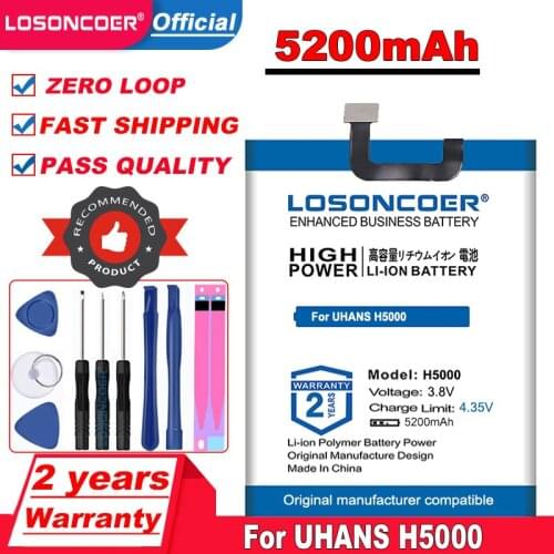 LOSONCOER Top Brand 100% New H5000 5200mAh Top Capacity Battery for UHANS H5000 Batteries