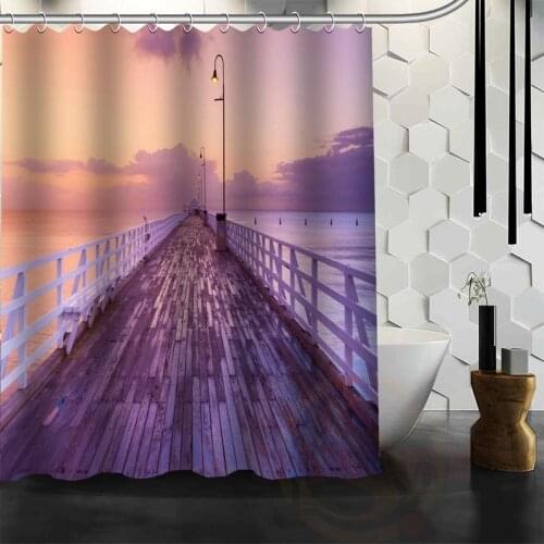 Best Nice Custom Ice Beach Waves And Sunset Curtain Bath Curtain Waterproof Fabric Bathroom MORE SIZE WJY&5