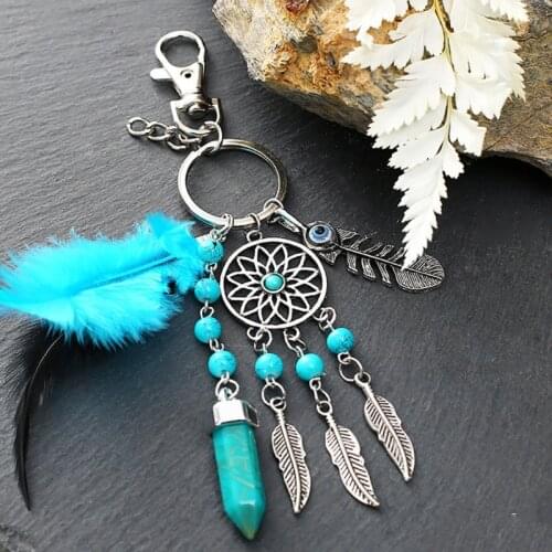 Small Handmade Feather Dream Catcher Keyring Keychain Decor Car Bag Hanging Decoration Pendant New Year Dreamcatcher Gift