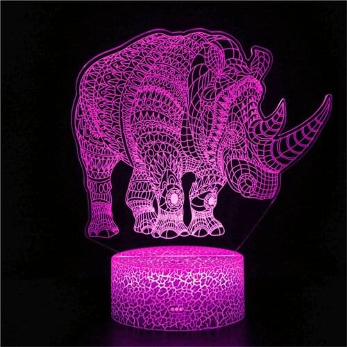 3D small night light mini simulation safari animal African rhinoceros hippo man model toy children Christmas gift LED USB light