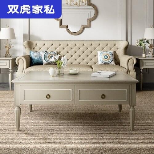 Double tiger furniture American tea table TV cabinet combination white simple light luxury small family living room solid wood