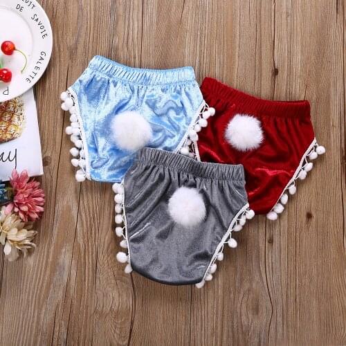 Cute Baby Girls Velvet Shorts Solid High Waist Pants Newborn Fashion Pleuche Tassel Shorts One-pieces Childrens Clothes