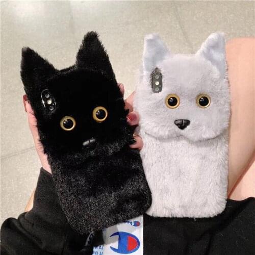 Cute 3D Cartoon Cat Phone Case Cover For iPhone 7 7Plus 6 6S 6Plus 8 8plus X Plush Fur Back Cover for iphoneXS XR XSMAX