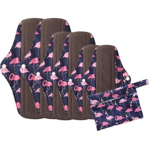 Reusable Pads bamboo Charcoal Sanitary Pads Mama Menstrual Cotton Pads Washable Panty Liner Pads 2 Pcs L +2Pcs M +2PCS S+1bag