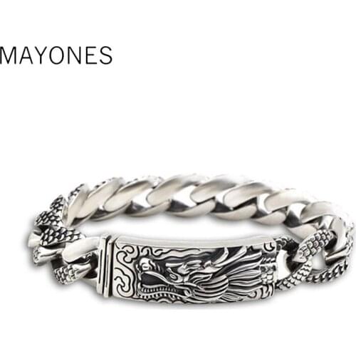 925 Sterling Silver Dragon Head Bracelet for Men Male Link Chain Bangle Thai Silver Dragon Bracelets Jewelry Fathers Day Gifts