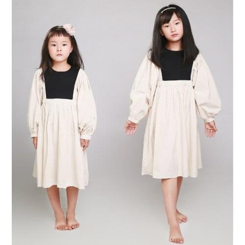 2021 New Autumn Teenage Girls Dress Two Colors Patchework Kids 100% Cotton Drseses Children Clothes Sister Clothing, #6493