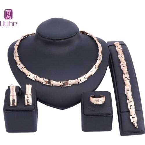 OUHE Party Jewelry Sets For Ladies African Beads Jewelry Set Gold Color Jewerly Sets For Women Indian Costume Necklace Jewelry