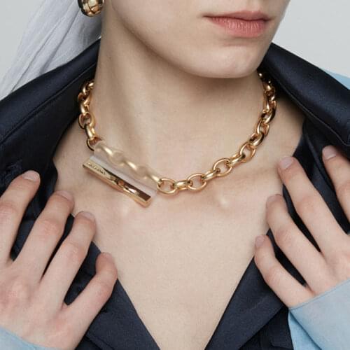 Flashbuy New Design Choker Necklaces Thick Metal Chain Geometric Pendant Necklace for Women Men Fashion Femme Teen Jewelry