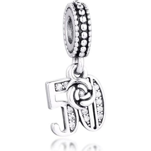 Fits Pandora Bracelets 925 Sterling Silver 50 Years of Love Dangle Charms Beads DIY Jewelry Making Gift for Women Wholesale