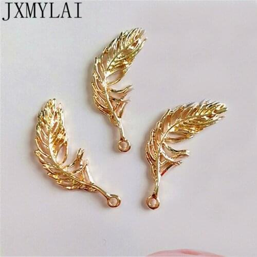 10 PCS 13mm*36mm Fashion Metal Alloy KC Gold Feather Pendant Charms For Jewelry Making