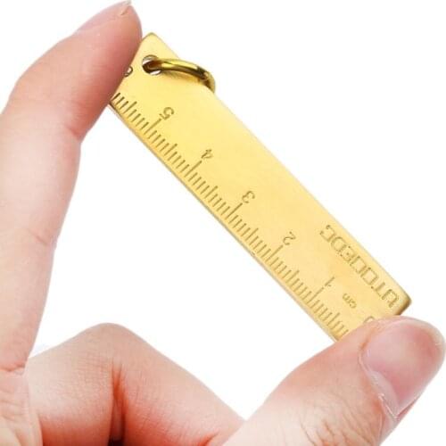 Outdoor Camping Copper Ruler Portable Mini EDC Tool Brass Scale Keychain Pendant