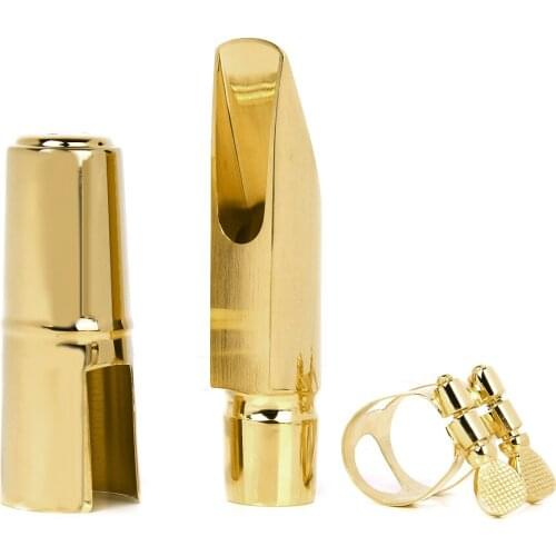 Golden Plated Alto Sax Saxophone Mouthpiece #6 Metal with Cap and Ligature high Baffle Design Special Tone Chamber