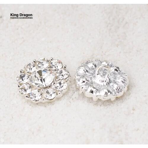 New Arrival Clear Rhinestone Buttons Sew On Flower Center Wedding Chair Decoration 18MM 100PCS/Lot Shank Back Silver Color KD532