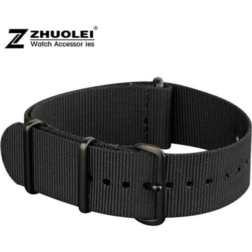 NATOBlack Nylon Fabric Watchbands with Stainless Steel PVD black rings Claps Durable 18mm 19mm 20mm 21mm 23mm 22mm 24mm