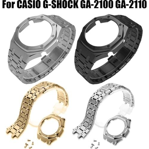 Stainless Steel Luxury Strap For CASIO G-SHOCK GA-2100 GA-2110 Bracelet With Case Golden Bands Full Protection Correa de reloj