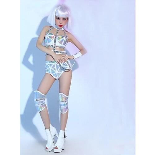 Silver Laser Atmospheric Exaggerated Stage Wear Bar Nightclub DSDJ Female Singer Modern Dance Lead Dancer Costumes Set