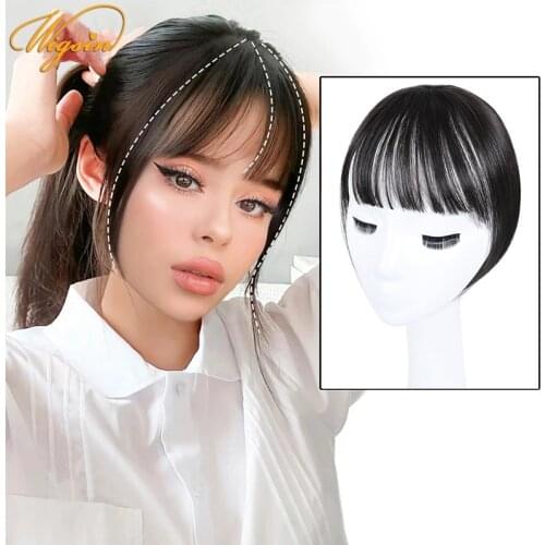 WIGSIN Synthetic 3D Air Bangs Top Hair Head Replacement Cover White Hair French Invisible Fake Bangs for Women
