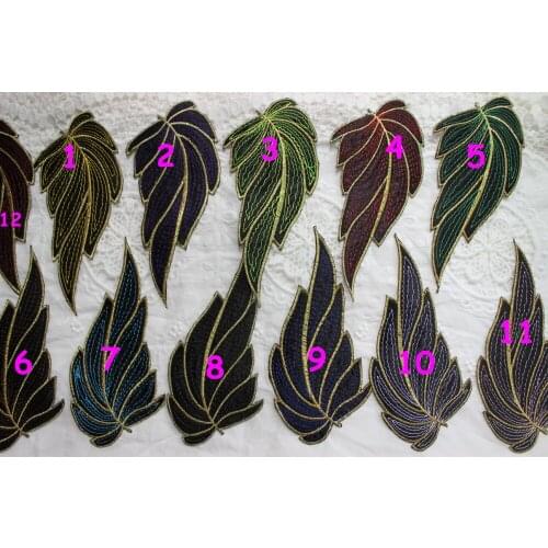 Mix All Colors Colored Fabric appliqued embroidered leaf floral Black 16-18cm