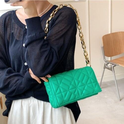 PU Leather Shoulder Crossbody Bag for Women 2021 Autumn Travel Trends Chain Baguette Purses and Handbags Green Black Bag