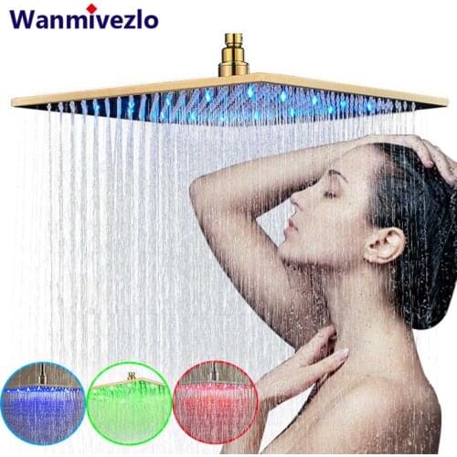 LED Shower Head Golden Rainfall Shower Faucets Bathroom Accessory Wall Mounted Ceiling Mounted Square Shower Heads Sprayer