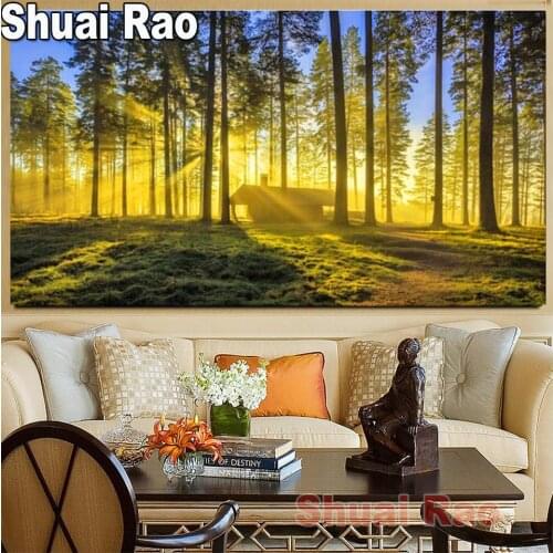Woods Sun Kyoto Japan Posters and Prints Forest Landscape Diamond Painting Wall Art Mosaic EmbroideryPicture for Living Room Art