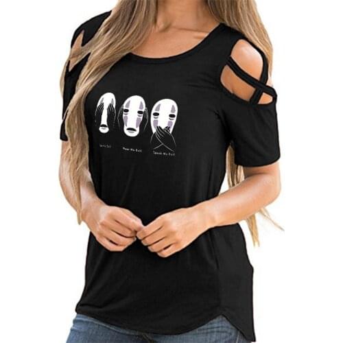 Spirited Away Off Shoulder t shirt Women Girls Hip hop t-shirt Women Sexy Short Sleeve t shirts Streetwear tshirt top clothes