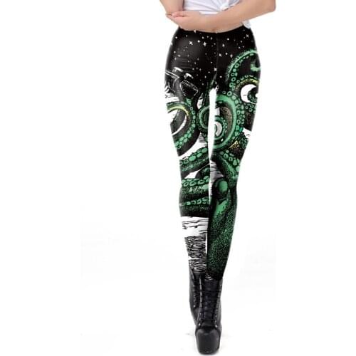 3D Digital Green octopus printing Womens High Waist Printed Feet Leggings Printed Leggings