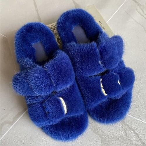 Womens Bleach Slides in Mink Fur -100% Real MINK -Fur Sandals,Slides,Slippers-Two Band Style Fur Sandals-Summer Spring Slides