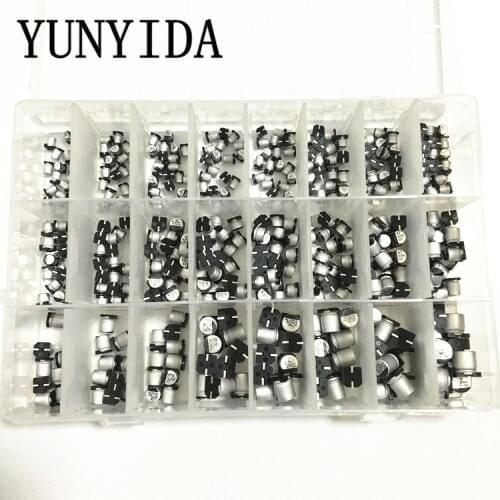 1uF~1000uF 6.3V-50V 400Pcs 24Value SMD Aluminum Electrolytic Capacitors Assortment Kit + Box