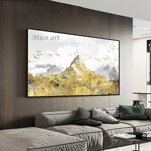 New Arrival Hand Drawn Gold Foil Abstract Design Mountain Oil Painting Wall Art Decoration Canvas Artwork Pieces For Living Room
