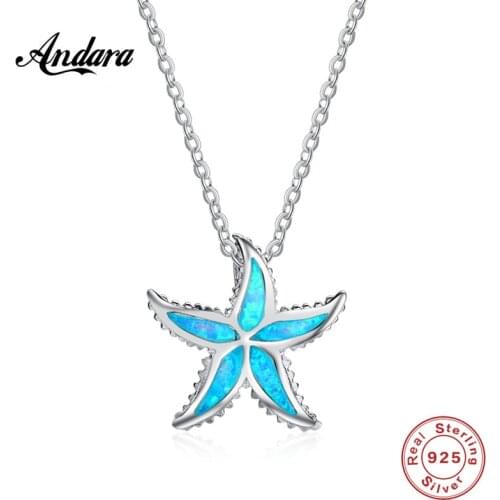 100% Sterling Silver Necklace Blue Sea Star Crystal Pendant Necklace Woman Jewelry Gift